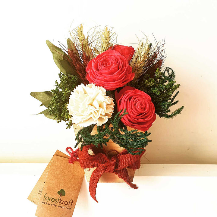 Handmade Striking In Red Dried Flower Centerpiece For Christmas Decoration