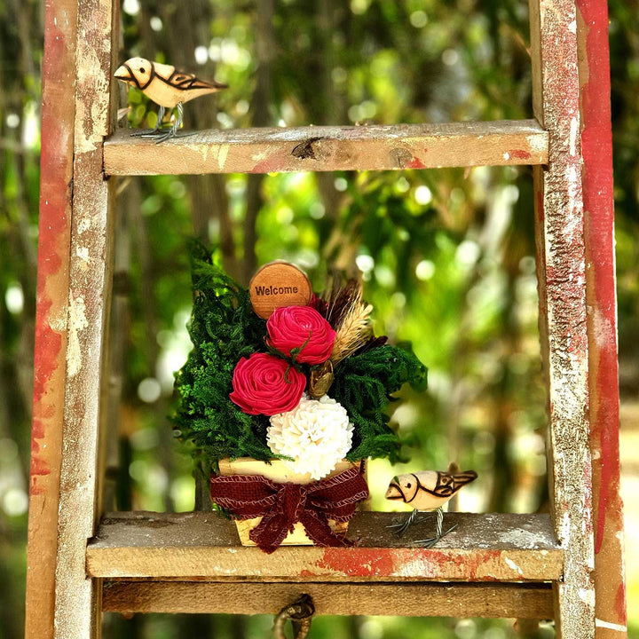 Handmade Striking In Red Dried Flower Centerpiece For Christmas Decoration