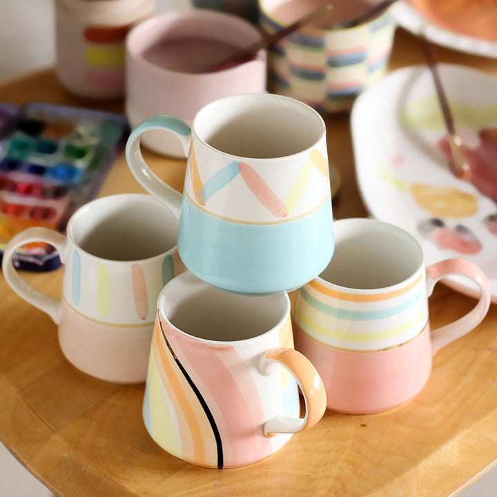 Hand-Painted Serenity Stripes Ceramic Mug