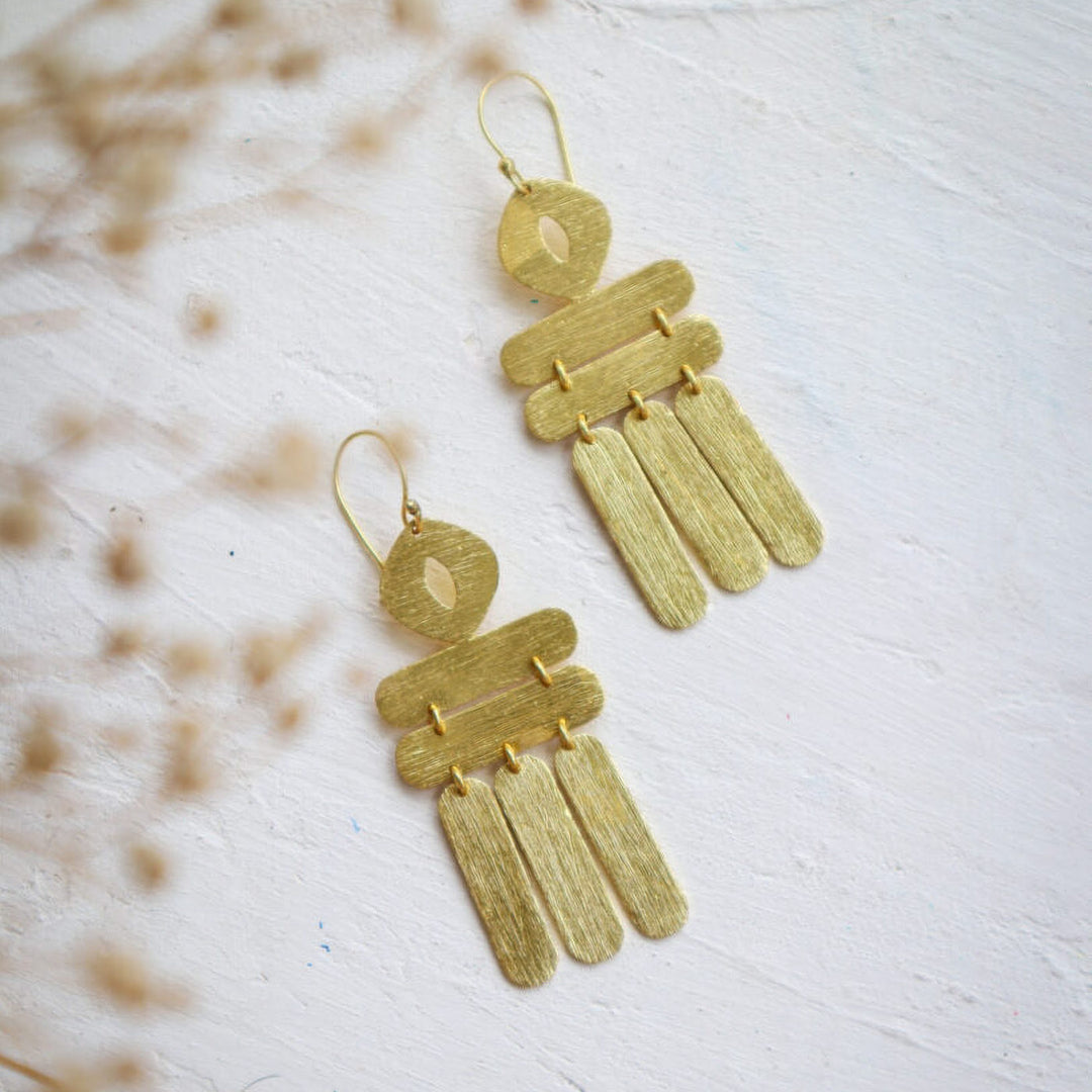 Contemporary Stripes Dangler Design  Earrings | 18 K Gold Dipped
