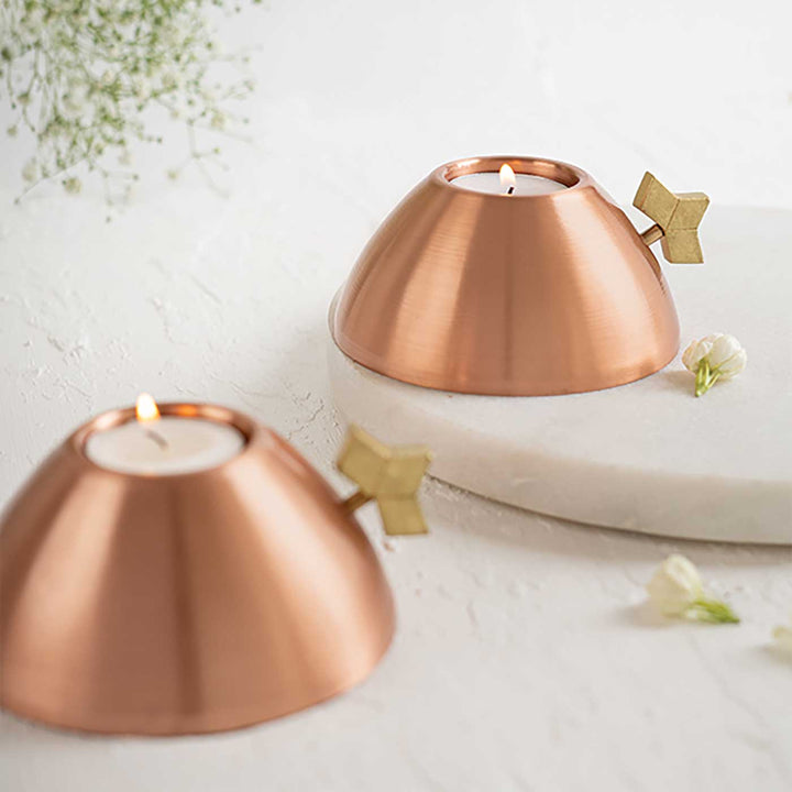 Copper & Brass Kaju Tealight Hamper with Cashew Treats