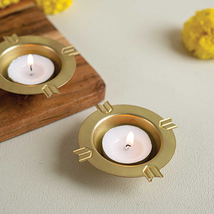 Brass Diyas & MDF Tealight Festive Hamper with Rangoli colors