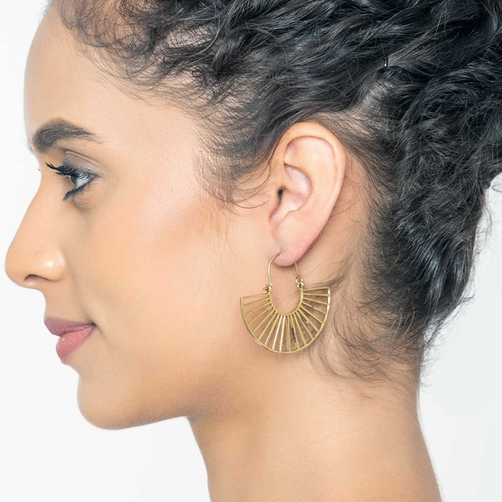 Handcrafted Crescent Dreams Work Wear Gold Plated Brass Earrings