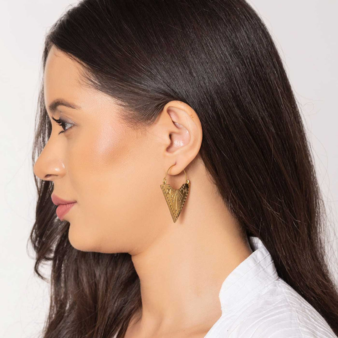 Handcrafted Tribal Triangle Party Wear Gold Plated Brass Earrings