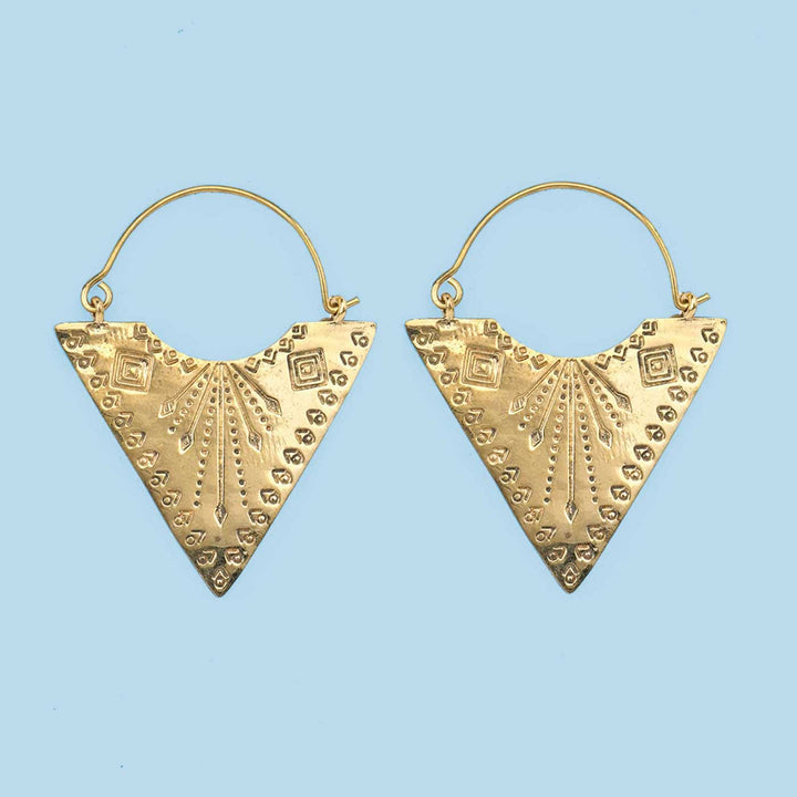 Handcrafted Tribal Triangle Party Wear Gold Plated Brass Earrings