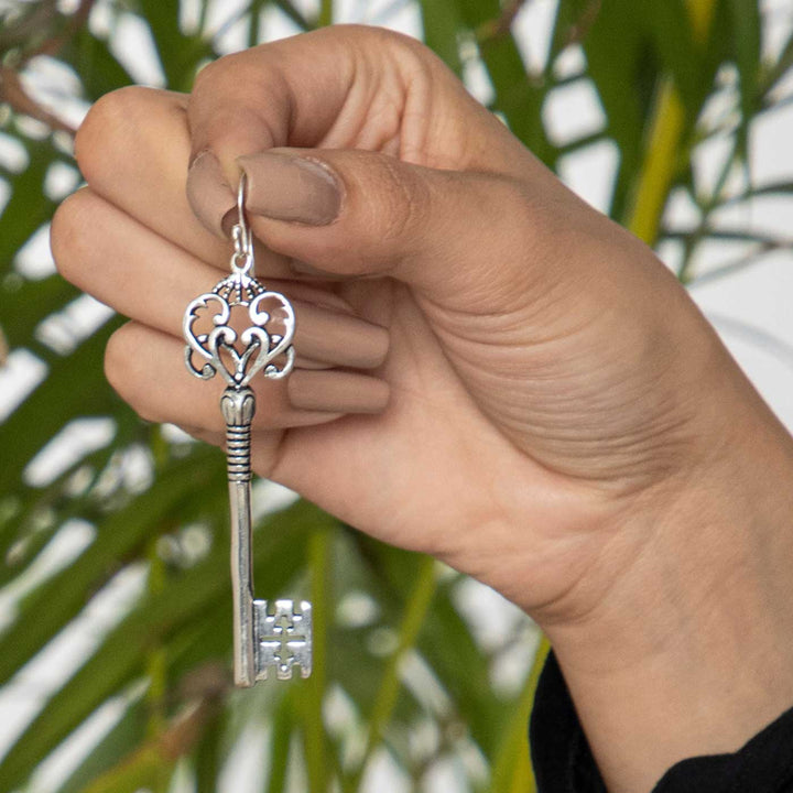 Vintage Handcrafted Key Silver/ Gold Plated Brass Earrings