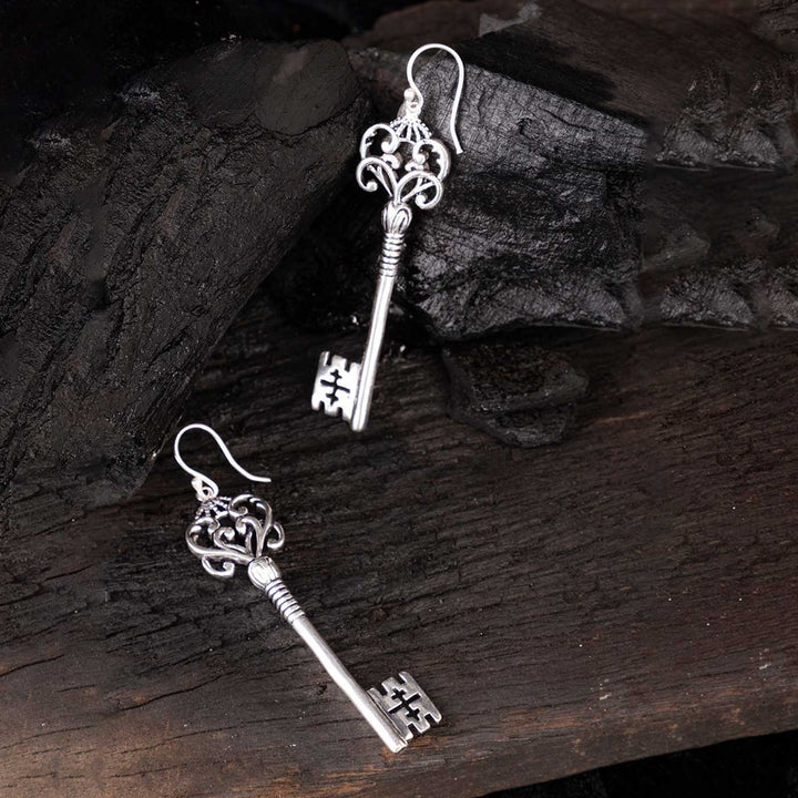 Vintage Handcrafted Key Silver/ Gold Plated Brass Earrings