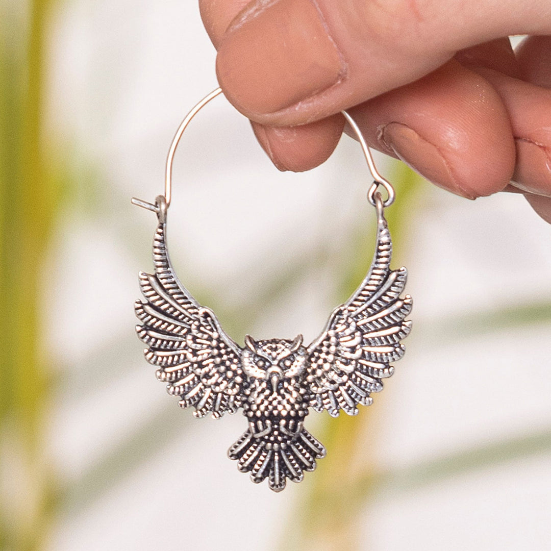 Handcrafted Mystic Owls Party Wear Silver Plated Brass Earrings