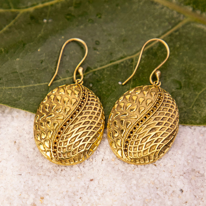 Handcrafted Western Work Wear Gold Plated Brass Earrings