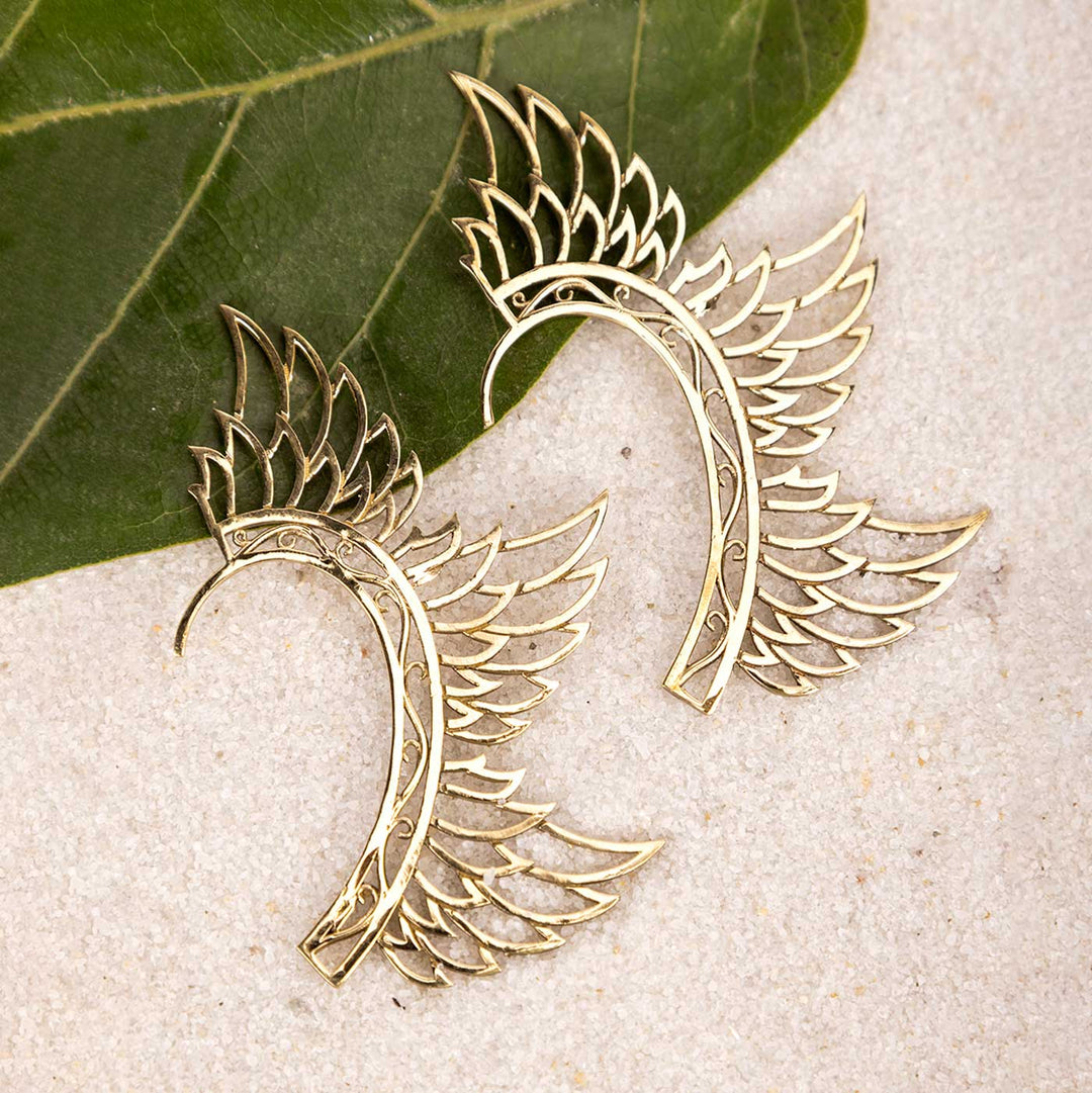 Handcrafted Winged Butterfly Gold Toned Brass Earrings