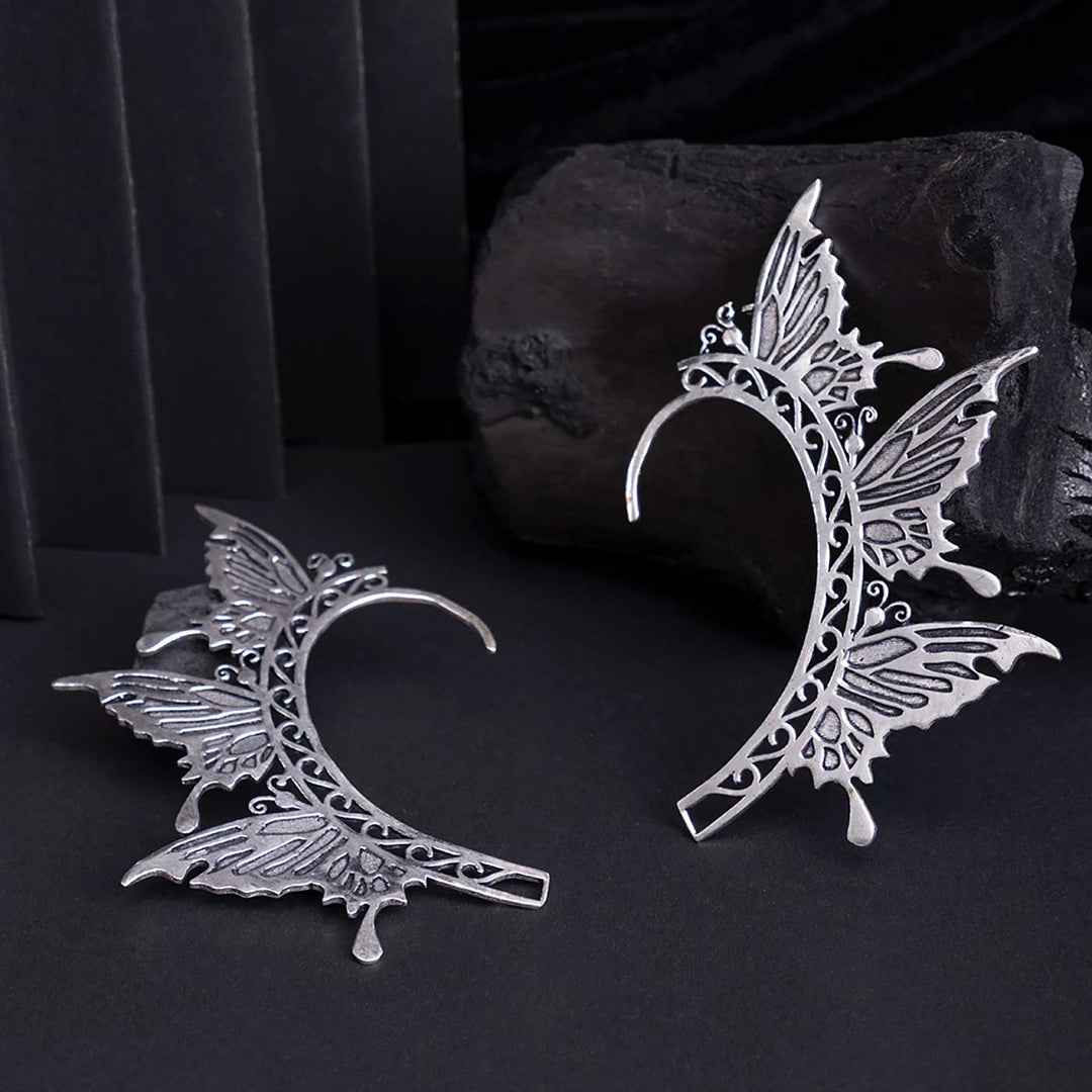 Handcrafted Winged Butterfly Silver Toned Contemporary Earrings