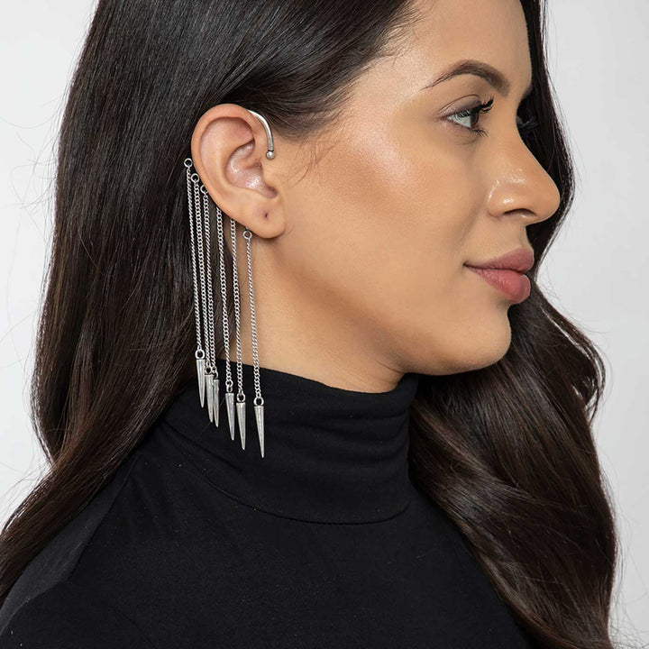Handcrafted Silver/ Gold Toned Contemporary Ear Cuff Earrings