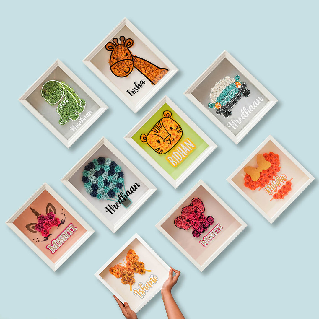 Personalized Paper Quilled Shadow Frame Nameplate For Kids - Zwende
