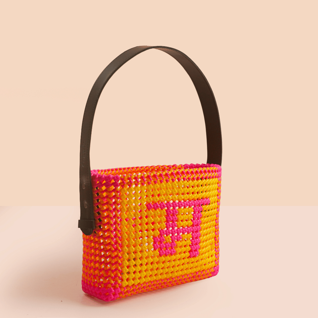 Yellow & Pink Personalized Monogram Handmade Wire Koodai Handbag