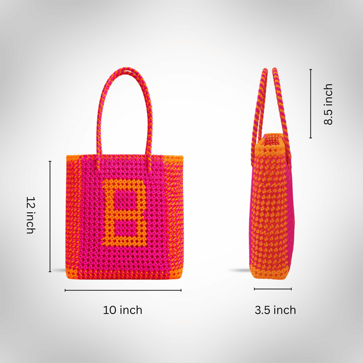 Orange & Magenta Personalized Monogram Handmade Wire Koodai Tote Bag
