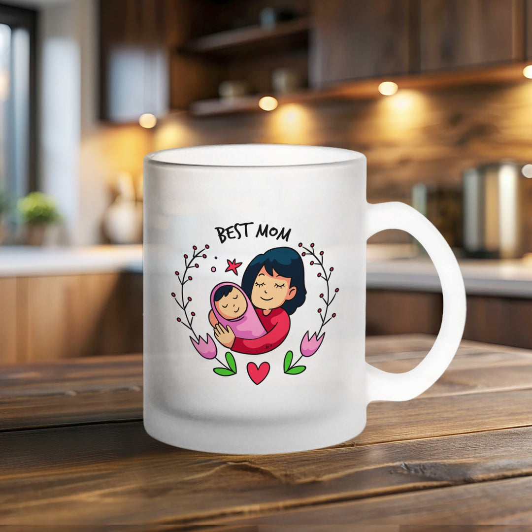 Printed Mom And Child Theme Glass Mug