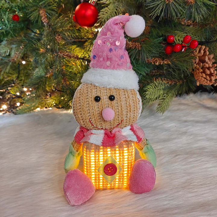 4 Pc | Handmade Sugar Frost Gingerbread Family Plush Figurine With Light