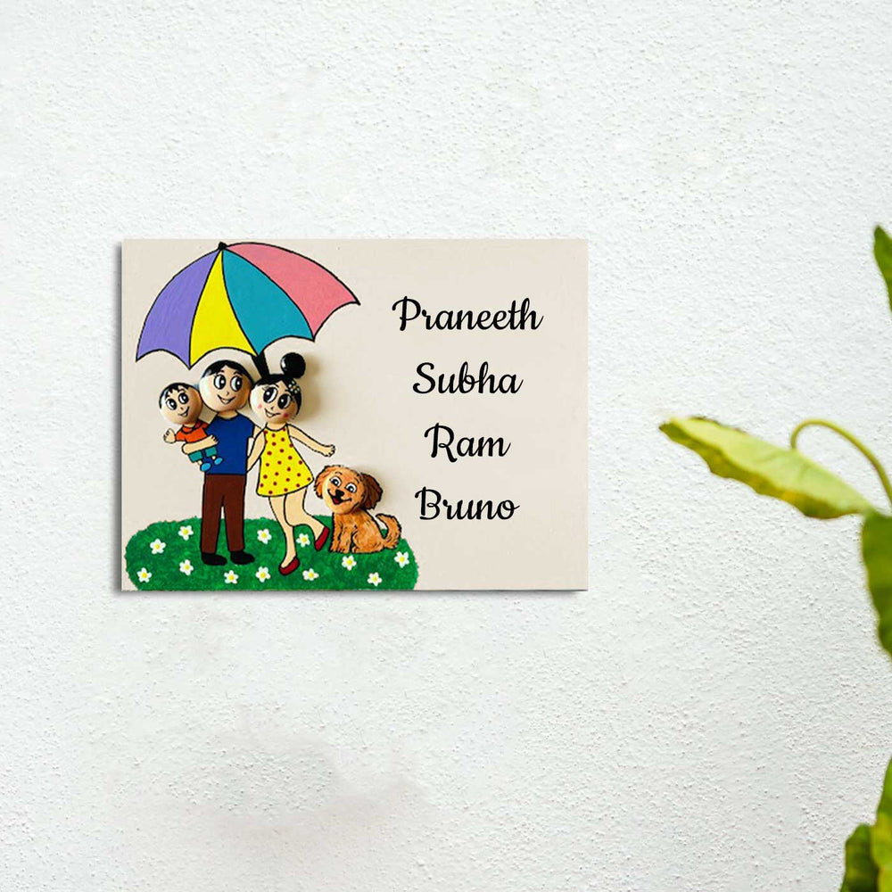 Hand-painted Pebble Art Nameboard For Family Of 4 - Zwende