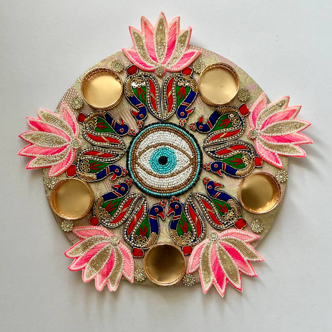 Handmade Evil Eye & Lotus Design Sequin Silk Rangoli
