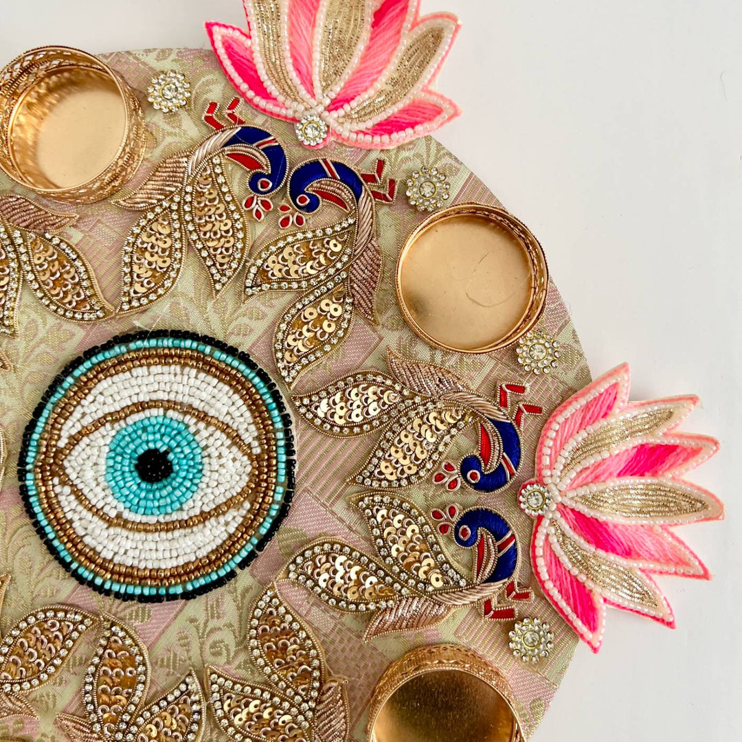Handmade Evil Eye & Lotus Design Sequin Silk Rangoli