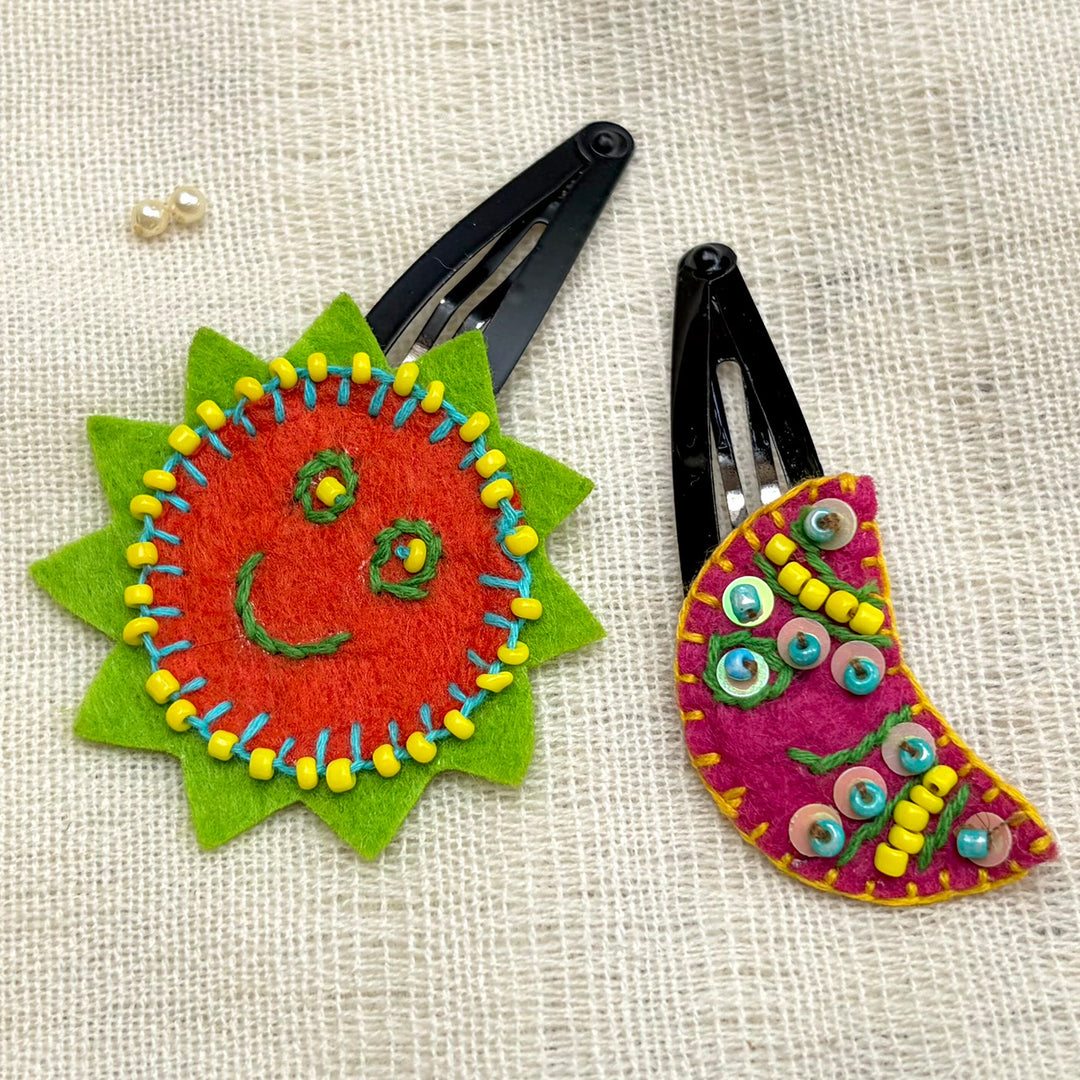 Handmade Orange & Pink Sun Moon Hair Clips | Set of 2