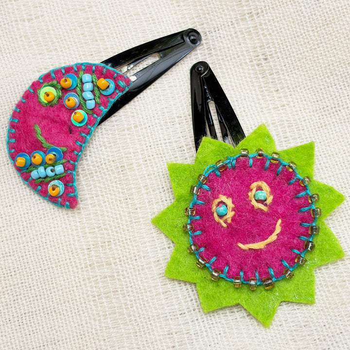 Handmade Pink Sun Moon Hair Clips | Set of 2