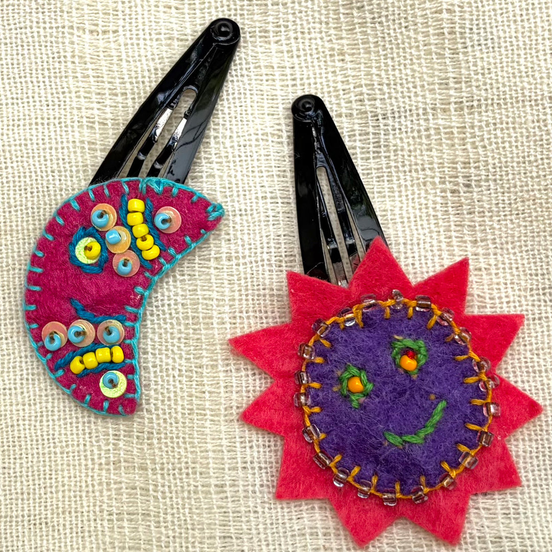 Handmade Violet & Pink Sun Moon Hair Clips | Set of 2