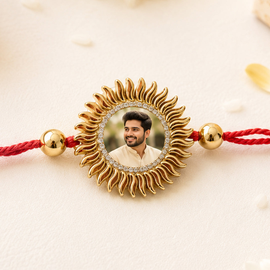 Personalized Handmade "Sun" Photo Rakhi With Roli Chawal For Brother
