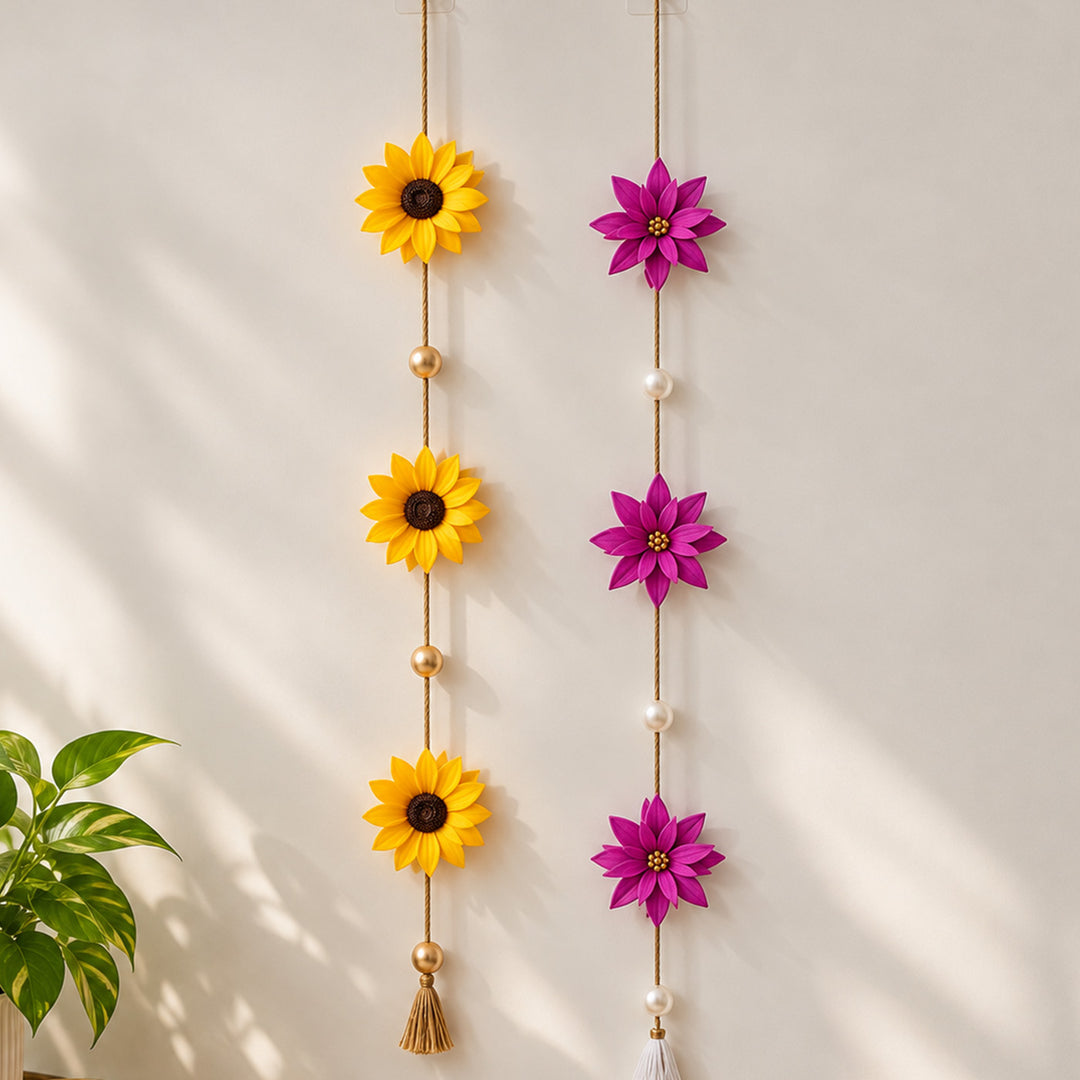2 Pc | Handmade Sunflower & Water Lily Upcycled Areca Nut Wall Hanging Combo