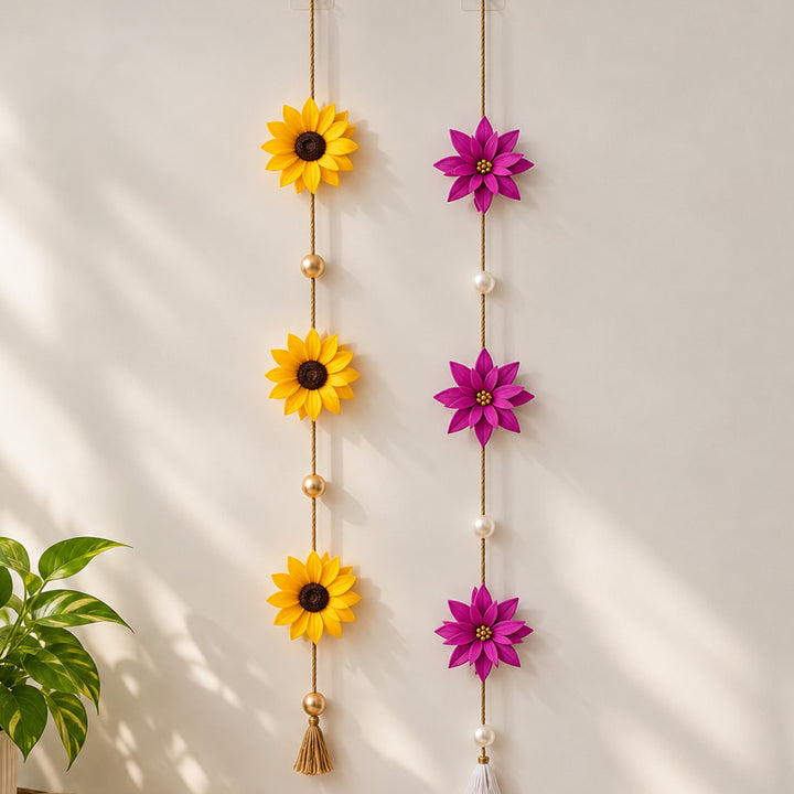 2 Pc | Handmade Sunflower & Water Lily Upcycled Areca Nut Wall Hanging Combo