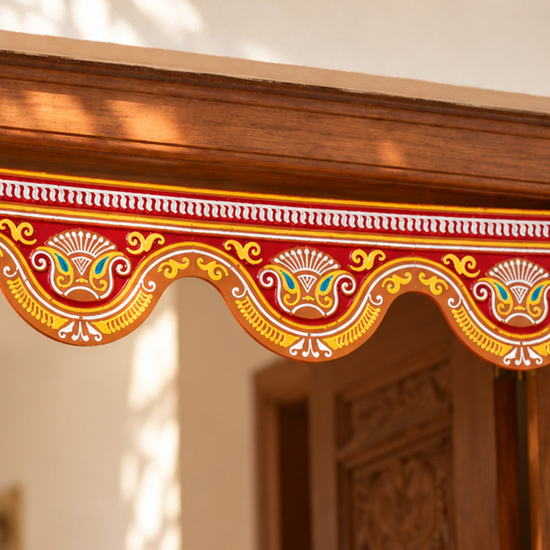 Handcrafted Chaitri Alpona-Inspired Fabric & Felt Door Toran with Metal Hoops