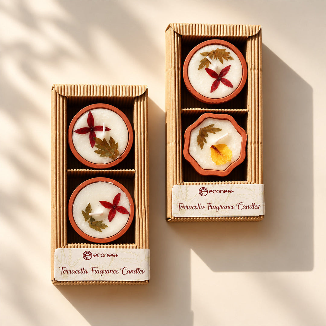 24 Pc | Handmade Wax Aroma Scented Soy Wax Terracotta Diya Candle With Flower Petals