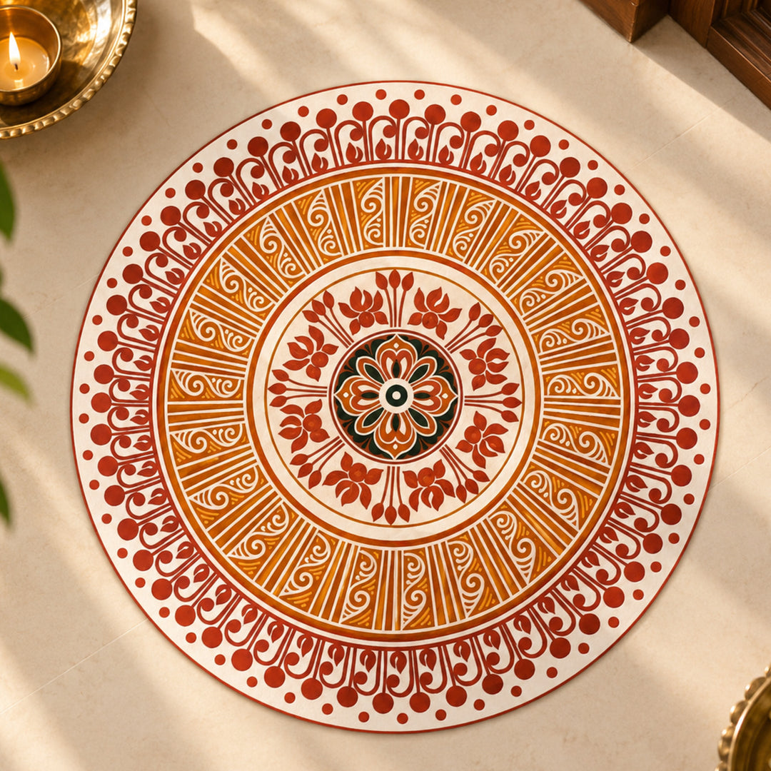 24 Inch | Reusable Handmade Radhachura Fabric Rangoli Mat for Festive Entrance Decor