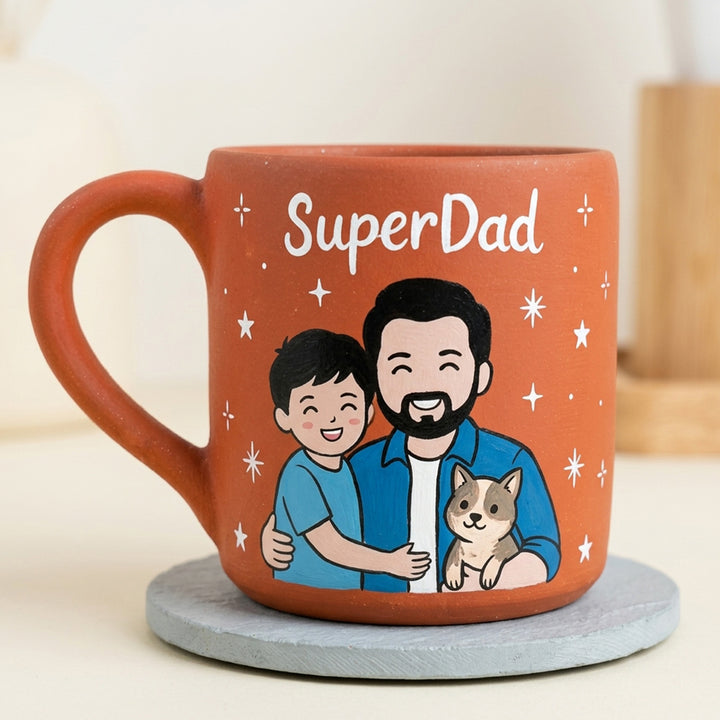 Photo Personalized Hand-Painted Father And Kids Terracotta Mug