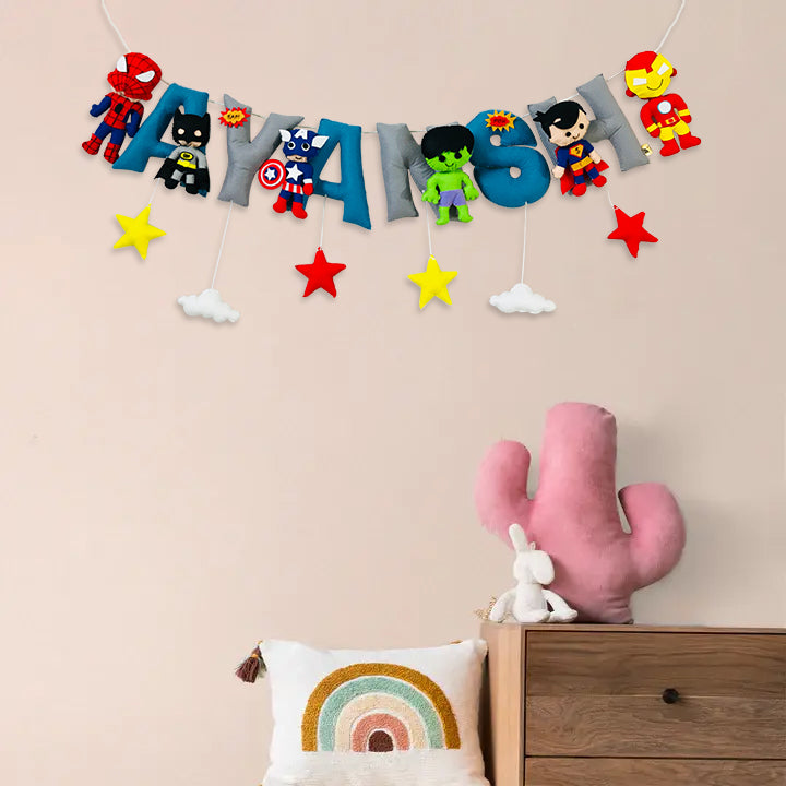 Handcrafted Personalized Superhero Themed Bunting For Kids