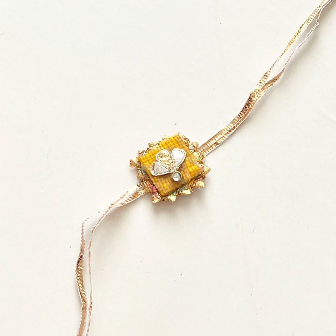 Handcrafted Gota Patti "Surya" Couple Rakhi & Lumba Set With Roli Chawal for Bhaiya Bhabhi
