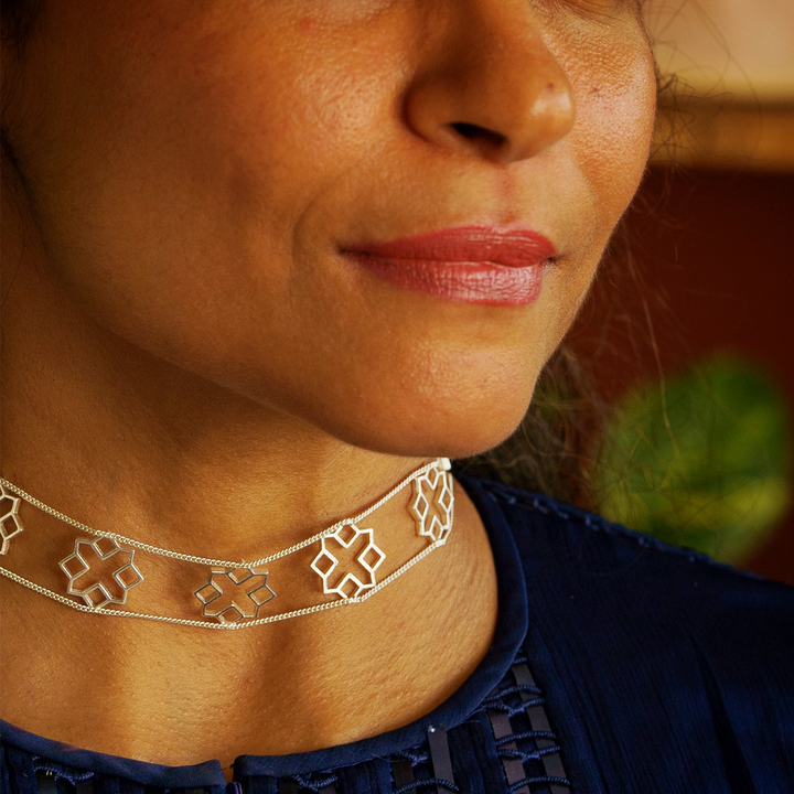 Handmade Sutra Silver Choker Necklace