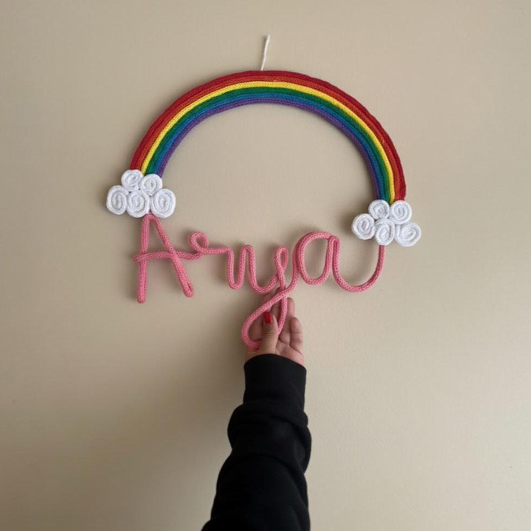 Personalized Knitted Wire Rainbow Theme Kids Name Plate