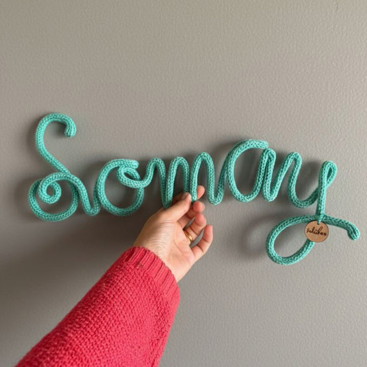 Personalized Blue Knitted Wire Kids Name Plate