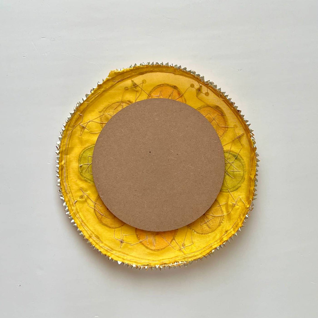 Handmade Gota Patti Yellow Round Geometry Rangoli