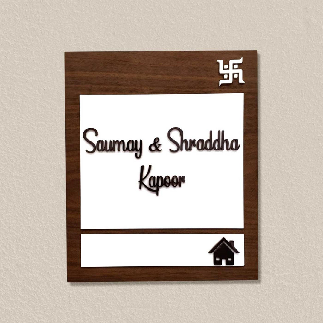 Personalized Swastika Theme Mdf Wood Name Plate