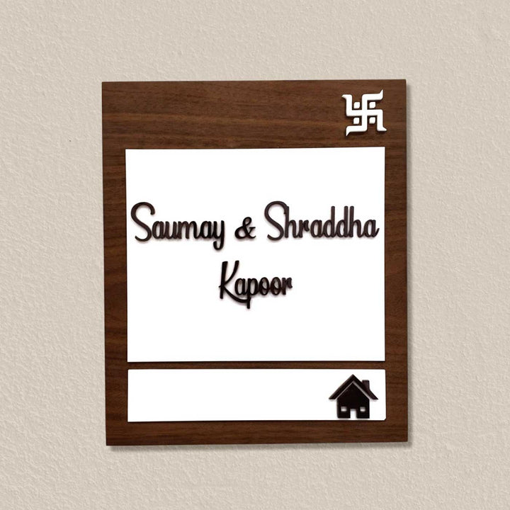 Personalized Swastika Theme Mdf Wood Name Plate