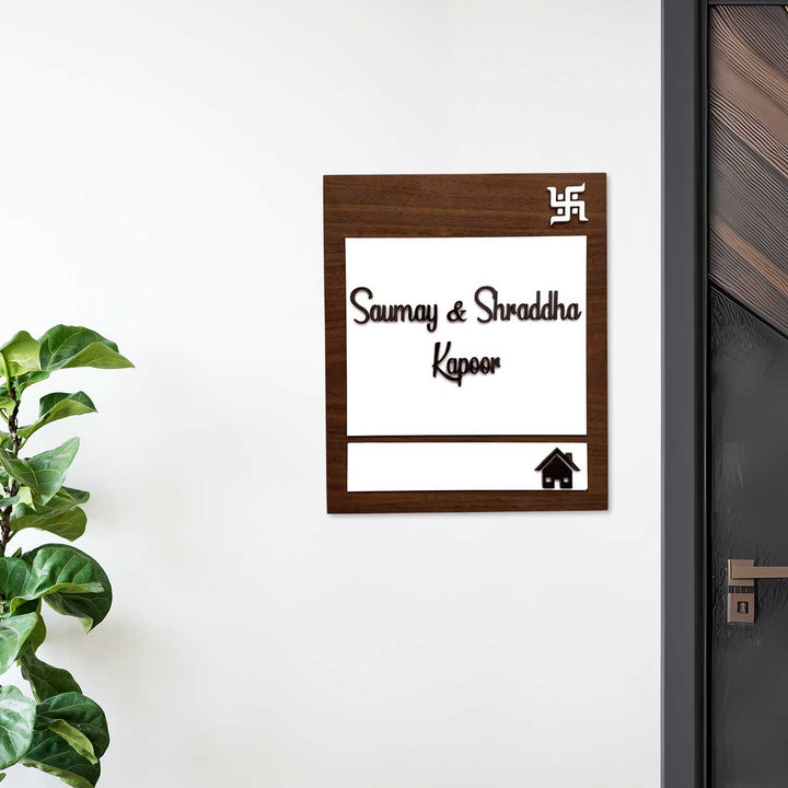 Personalized Swastika Theme Mdf Wood Name Plate