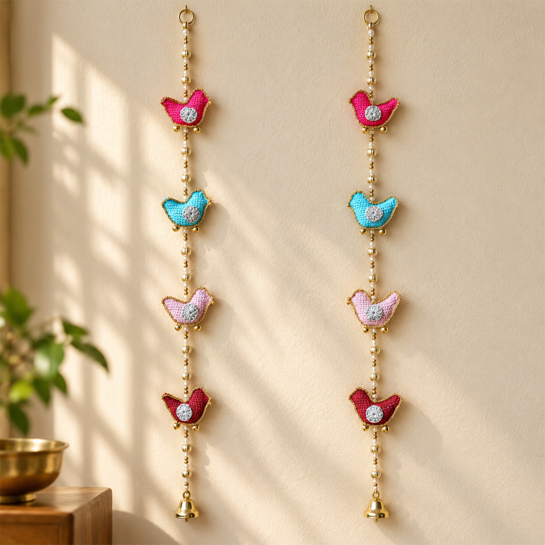 2 pc | Handmade Birdie Theme Crochet Wall Hanging with Bells & Ghungroo