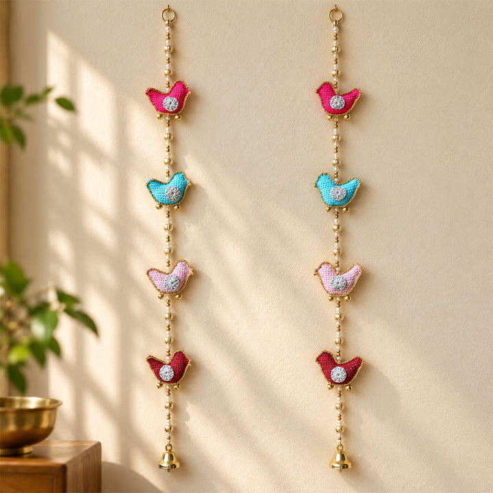 2 pc | Handmade Birdie Theme Crochet Wall Hanging with Bells & Ghungroo