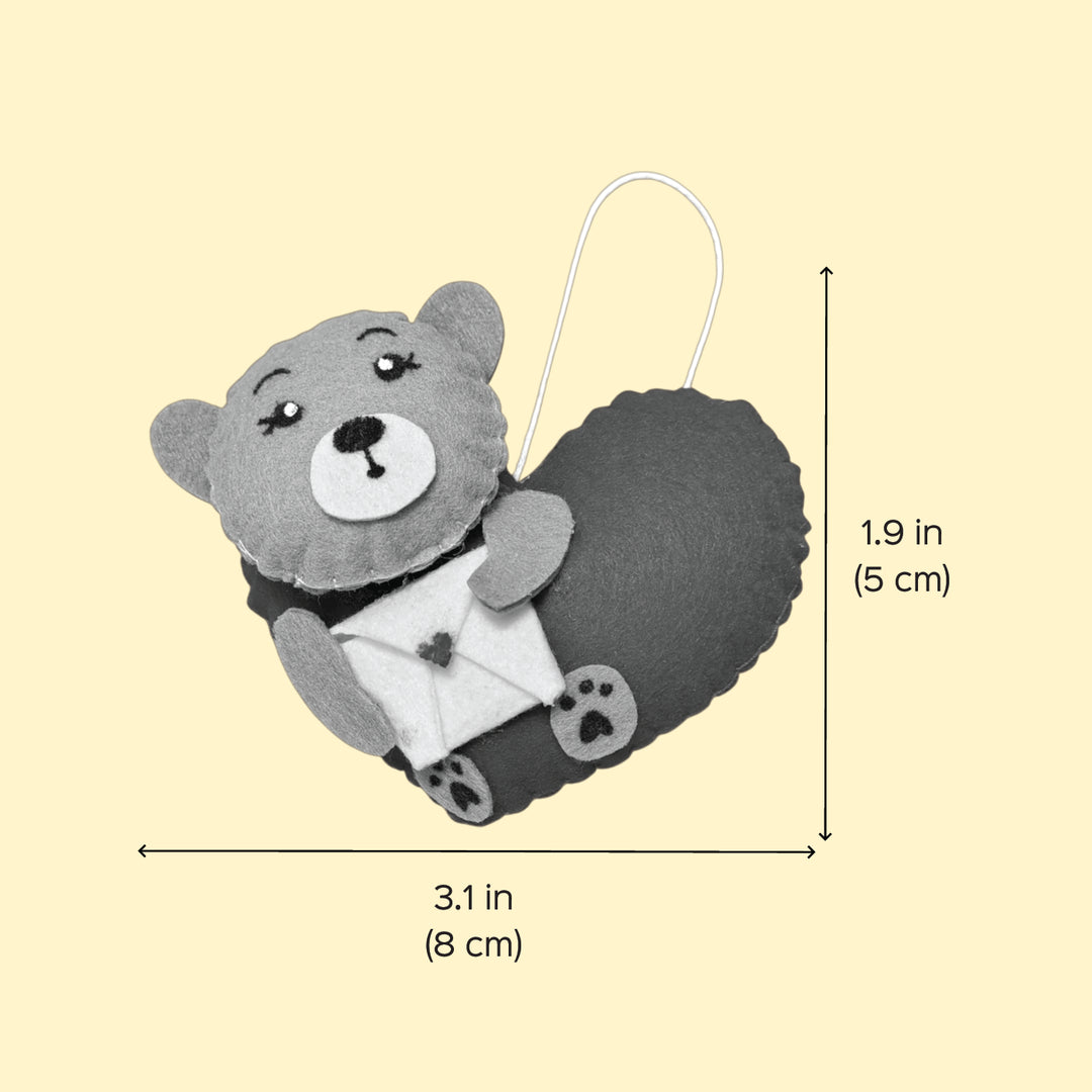 Handmade Teddy & Heart Felt Ornament For Christmas Tree Decoration
