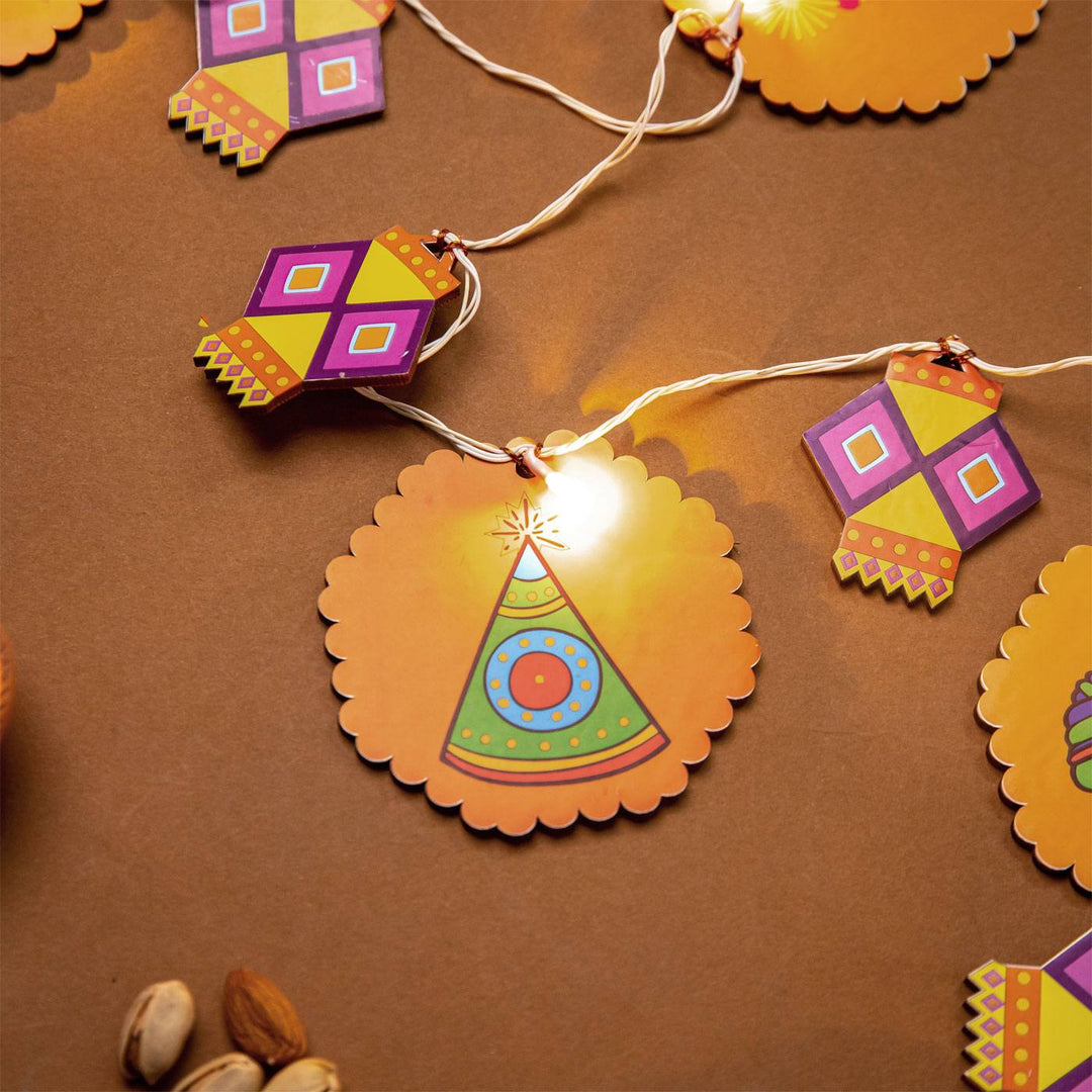 Festive Printed Birch Wood Toran with Lights