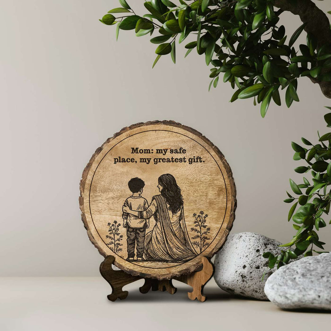 Personalized Hand Carved Engraved Mom And Son Theme Wooden Decorative Plaque