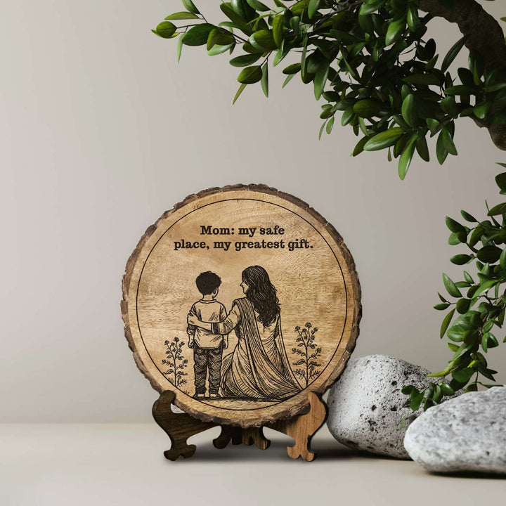 Personalized Hand Carved Engraved Mom And Son Theme Wooden Decorative Plaque