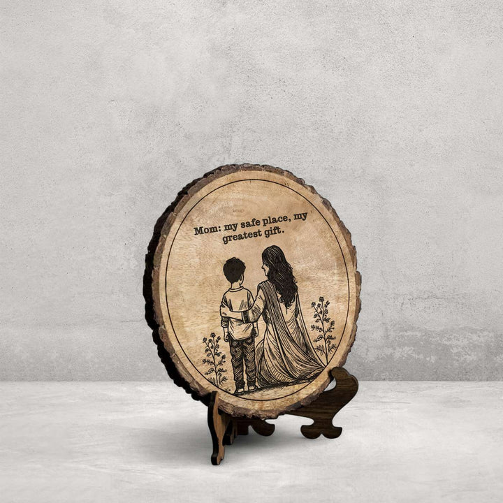 Personalized Hand Carved Engraved Mom And Son Theme Wooden Decorative Plaque